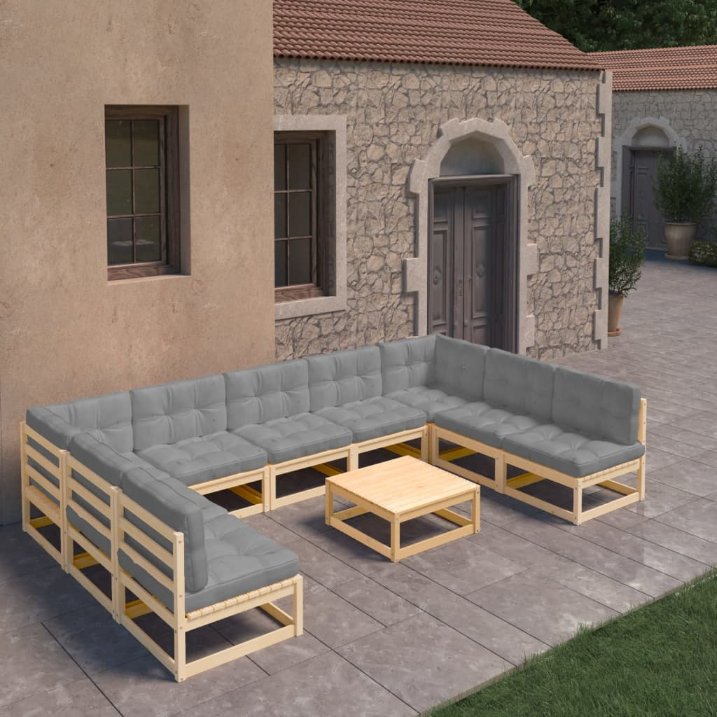vidaXL 10-tlg. Garten-Lounge-Set Massivholz Kiefer