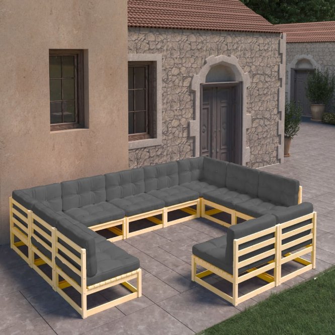 vidaXL 11-tlg. Garten-Lounge-Set Massivholz Kiefer