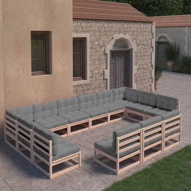 vidaXL 13-tlg. Garten-Lounge-Set Massivholz Kiefer