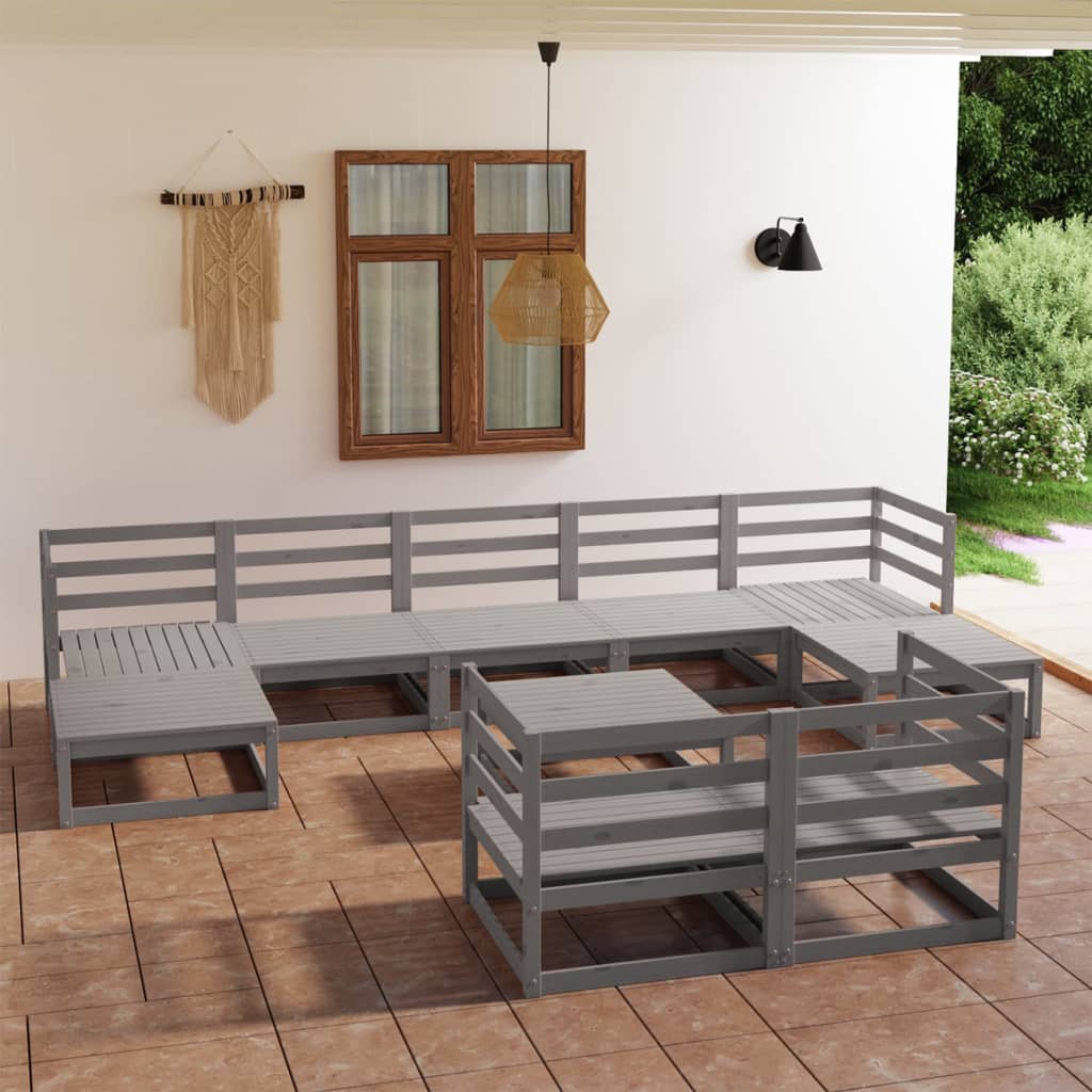 vidaXL 10-tlg. Garten-Lounge-Set mit Kissen Massivholz Kiefer