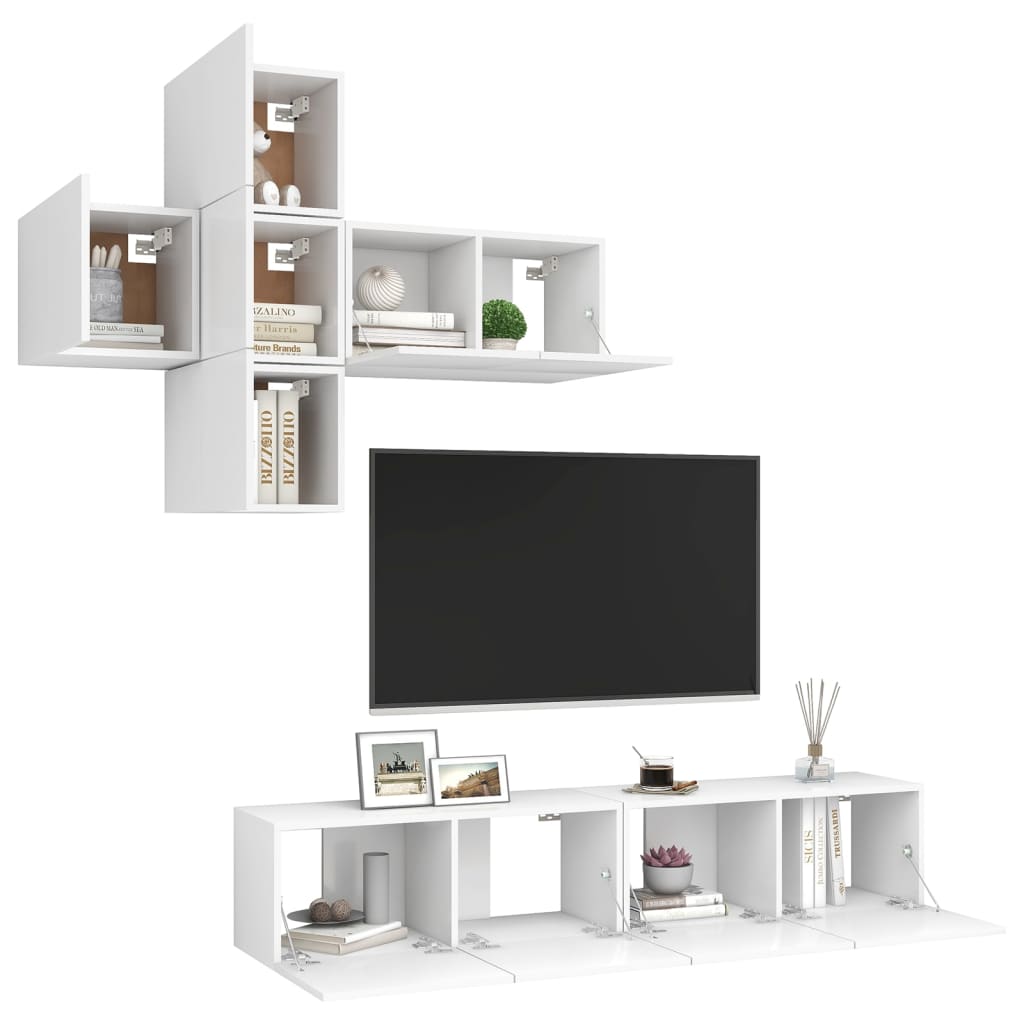 vidaXL 7-tlg. TV-Schrank-Set Weiß Holzwerkstoff