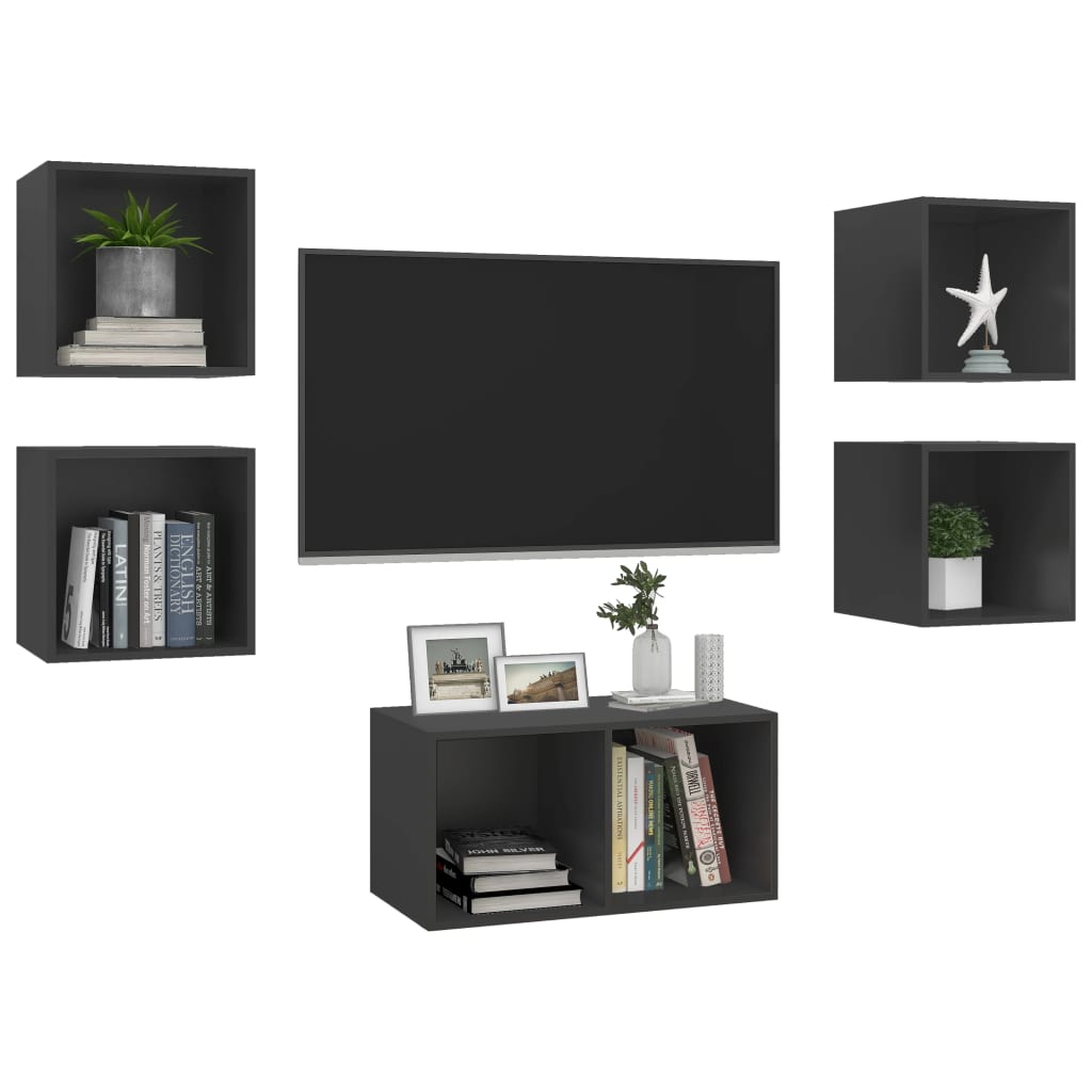 vidaXL 5-tlg. TV-Schrank-Set Grau Holzwerkstoff