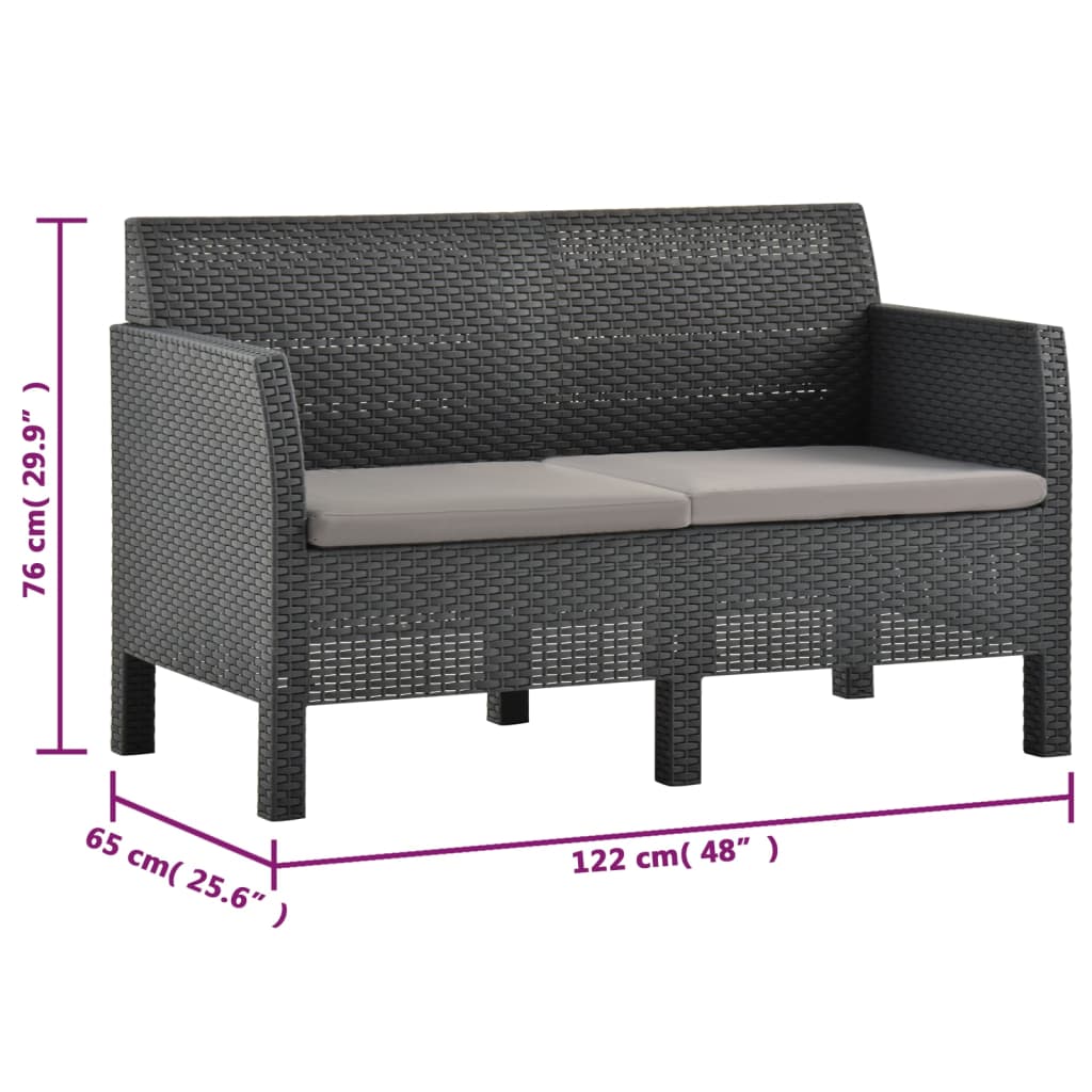 vidaXL 2-tlg. Garten-Lounge-Set mit Kissen PP Rattan Anthrazit