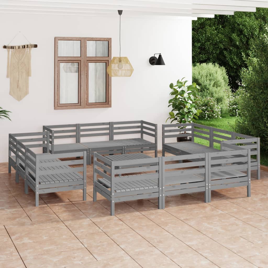 vidaXL 13-tlg. Garten-Lounge-Set Grau Kiefer Massivholz