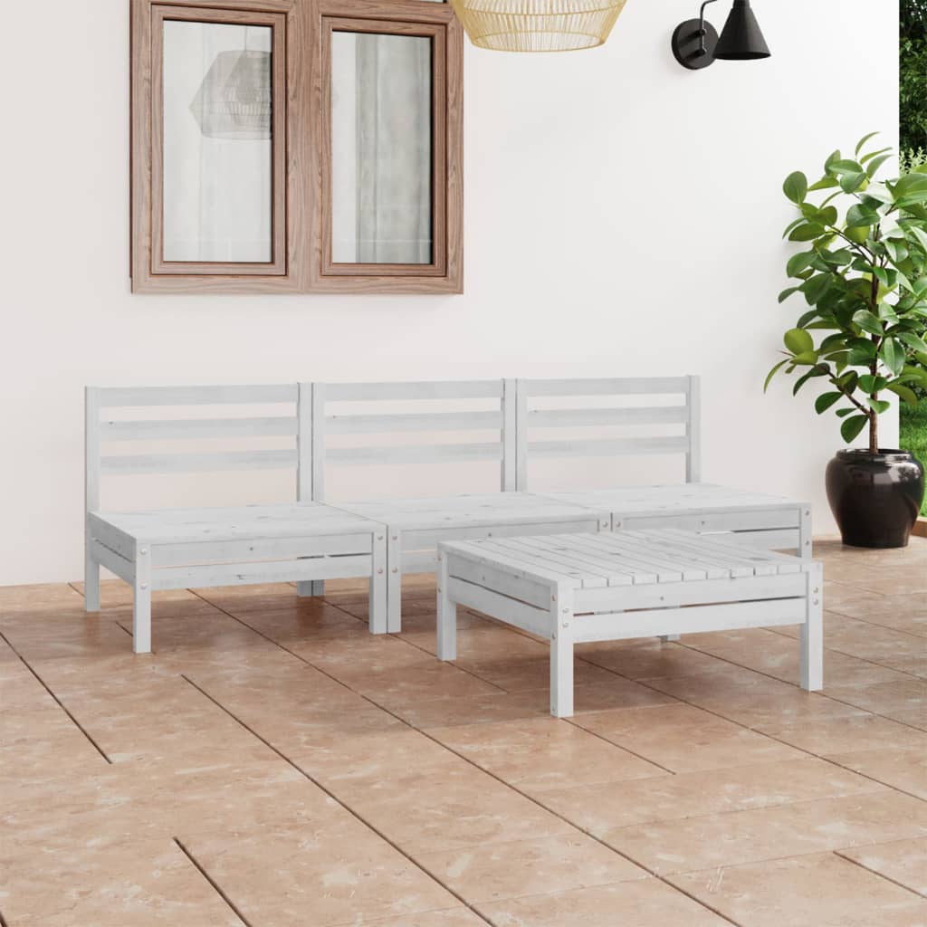 vidaXL 4-tlg. Garten-Lounge-Set Weiß Kiefer Massivholz