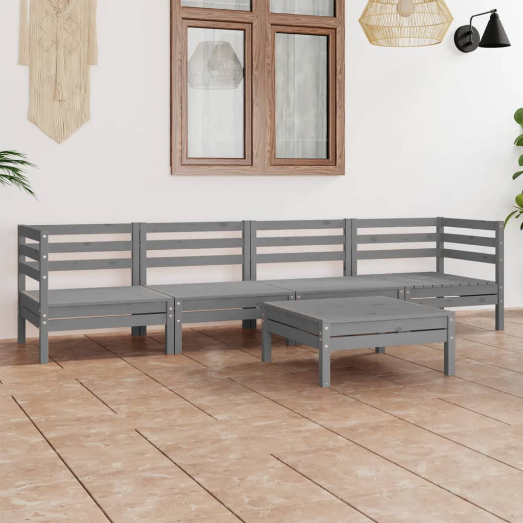 vidaXL 5-tlg. Garten-Lounge-Set Grau Kiefer Massivholz