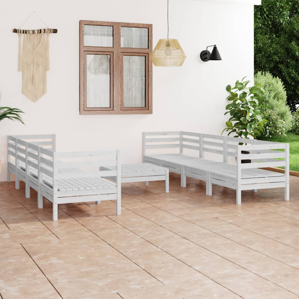 vidaXL 9-tlg. Garten-Lounge-Set Weiß Massivholz Kiefer