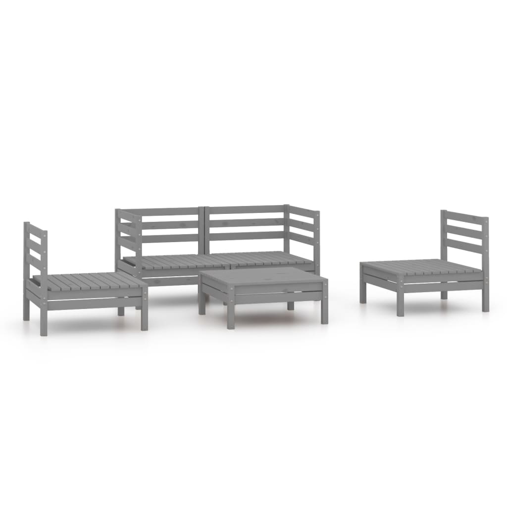 vidaXL 5-tlg. Garten-Lounge-Set Grau Kiefer Massivholz