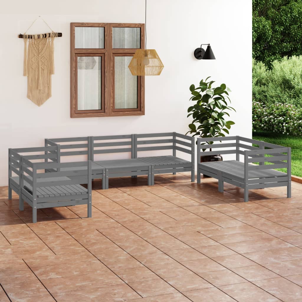 vidaXL 7-tlg. Garten-Lounge-Set Grau Massivholz Kiefer