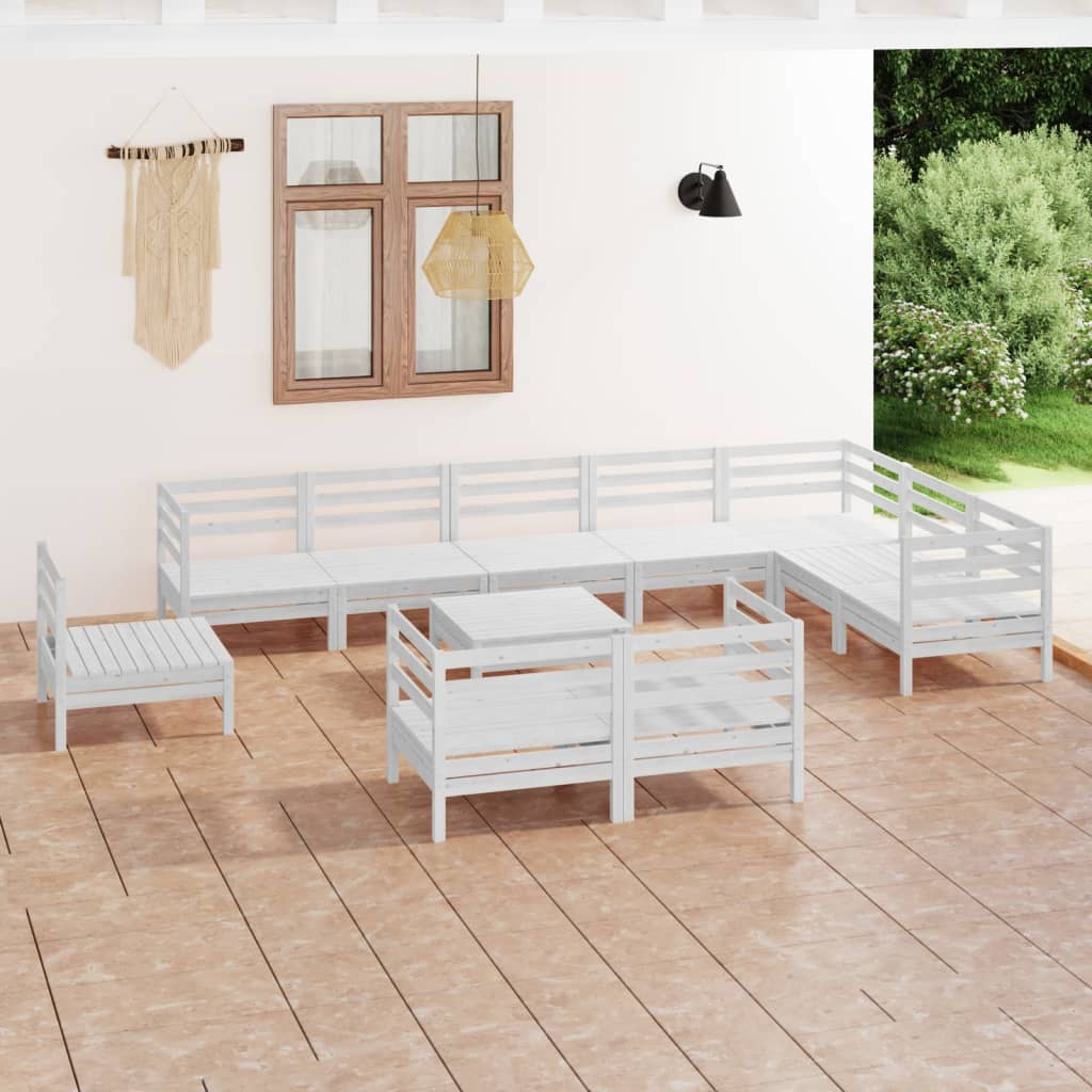 vidaXL 11-tlg. Garten-Lounge-Set Massivholz Kiefer Weiß