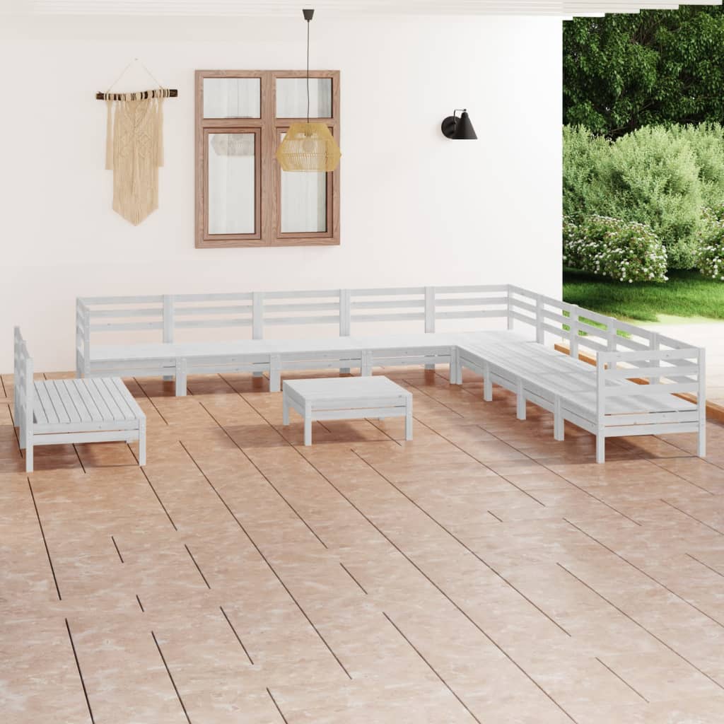 vidaXL 12-tlg. Garten-Lounge-Set Massivholz Kiefer Weiß