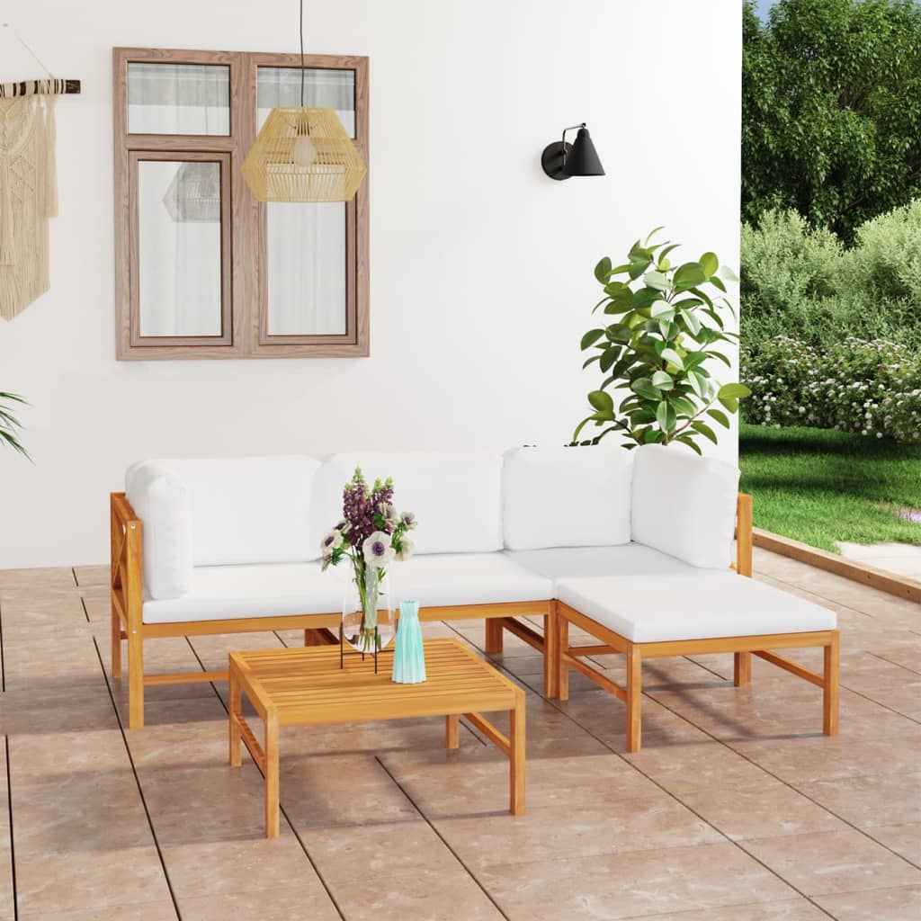 vidaXL 6-tlg. Garten-Lounge-Set mit Creme Kissen Massivholz Teak