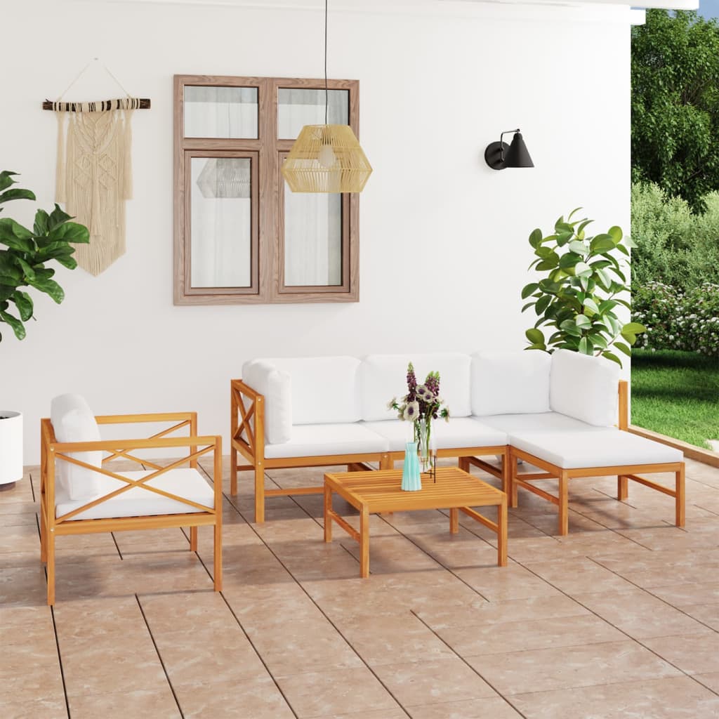 vidaXL 6-tlg. Garten-Lounge-Set mit Creme Kissen Massivholz Teak