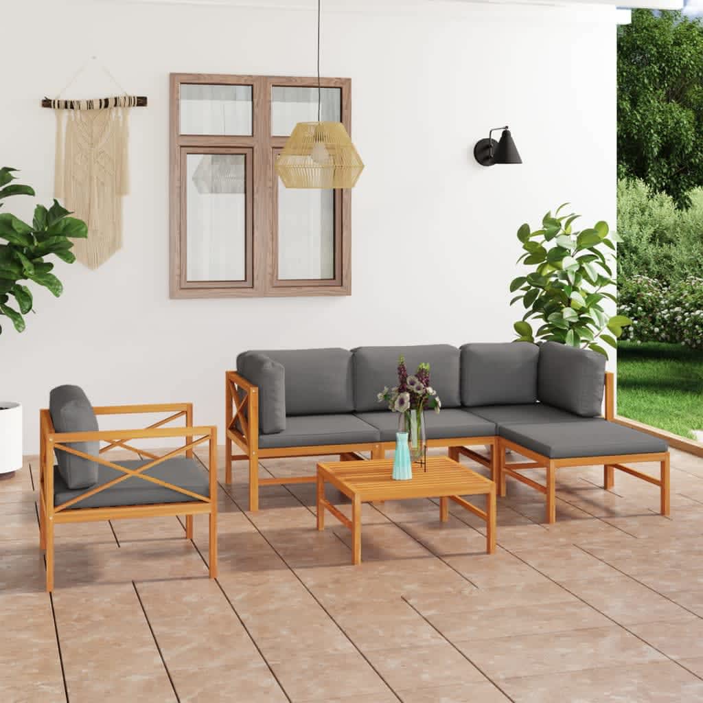 vidaXL 6-tlg. Garten-Lounge-Set mit Creme Kissen Massivholz Teak