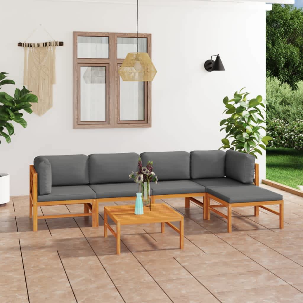 vidaXL 6-tlg. Garten-Lounge-Set mit Creme Kissen Massivholz Teak