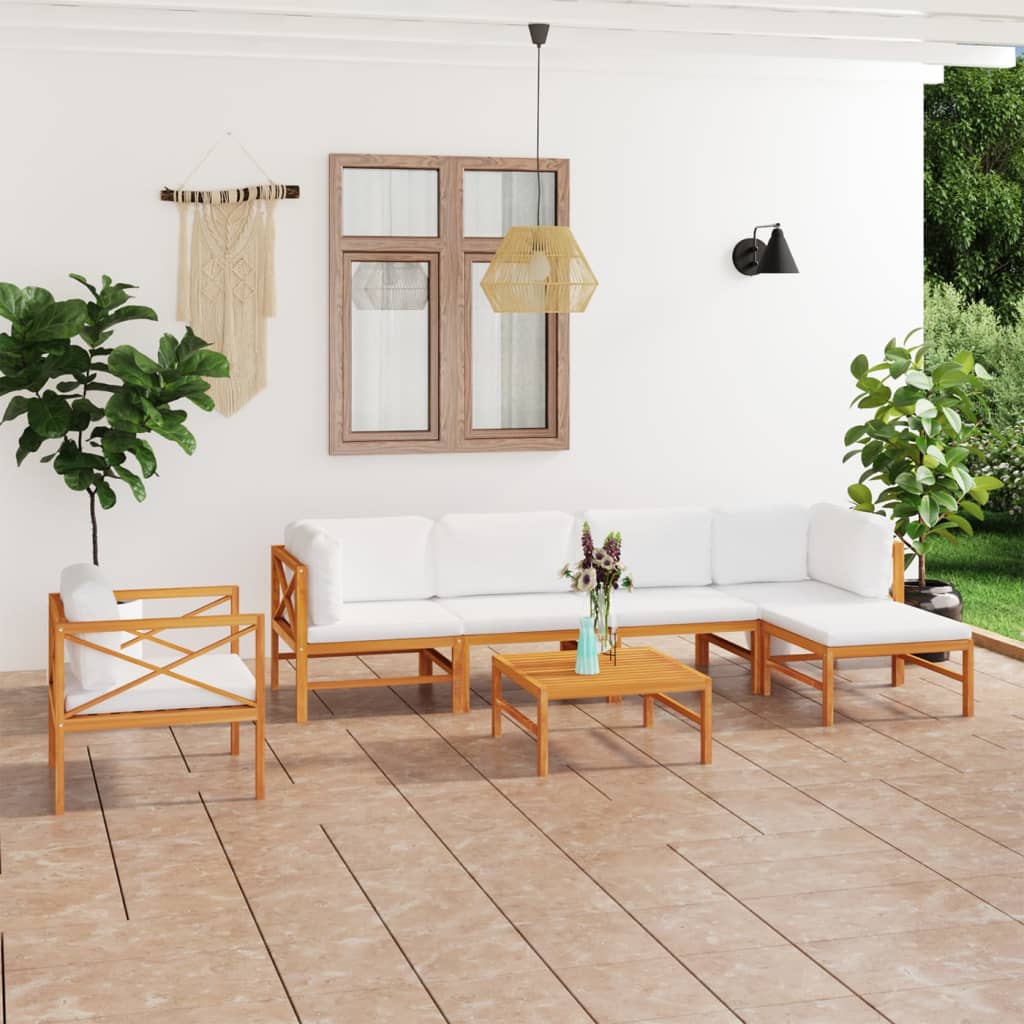 vidaXL 6-tlg. Garten-Lounge-Set mit Creme Kissen Massivholz Teak
