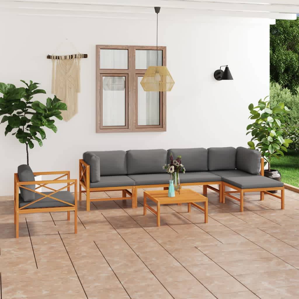 vidaXL 6-tlg. Garten-Lounge-Set mit Creme Kissen Massivholz Teak