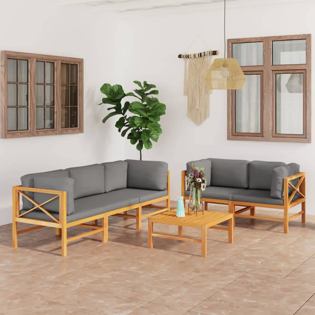 vidaXL 6-tlg. Garten-Lounge-Set mit Creme Kissen Massivholz Teak