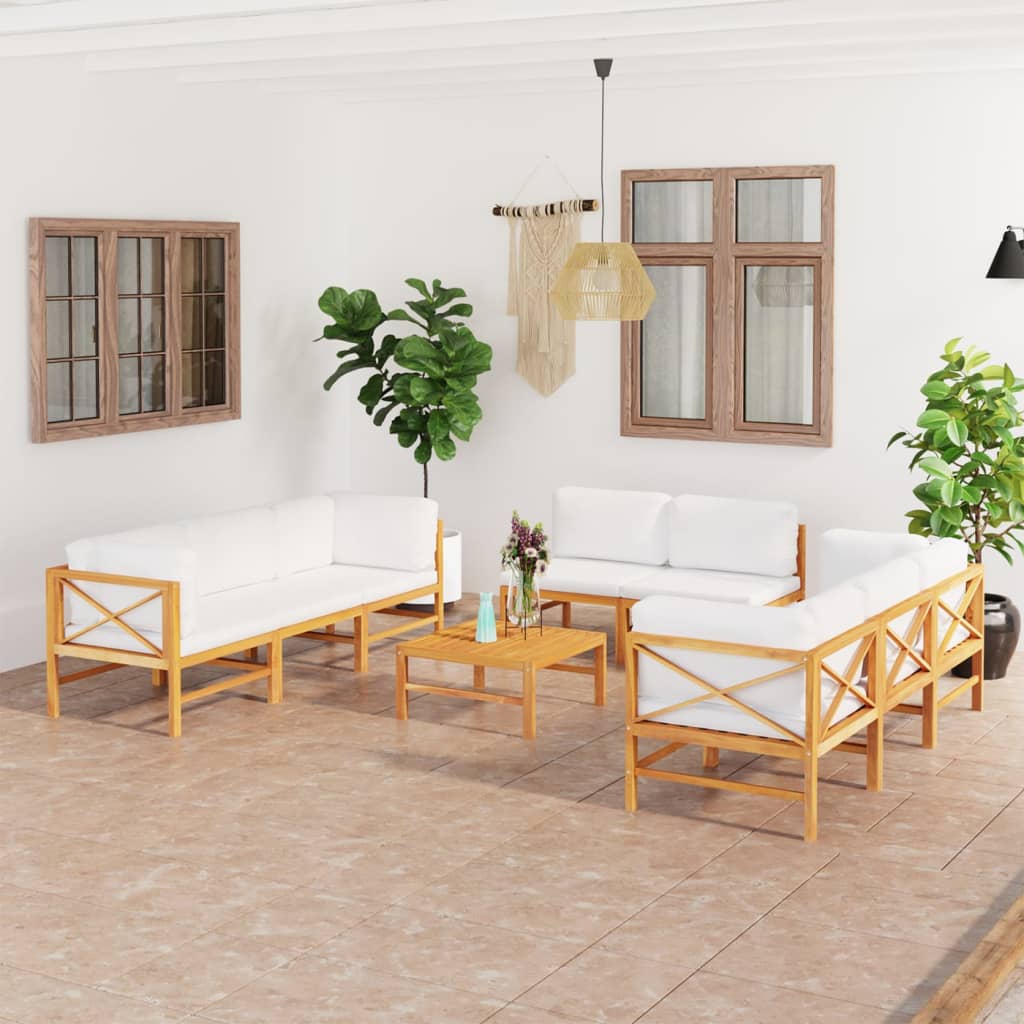 vidaXL 6-tlg. Garten-Lounge-Set mit Creme Kissen Massivholz Teak