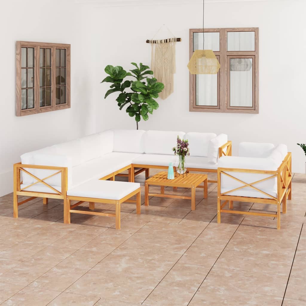 vidaXL 6-tlg. Garten-Lounge-Set mit Creme Kissen Massivholz Teak