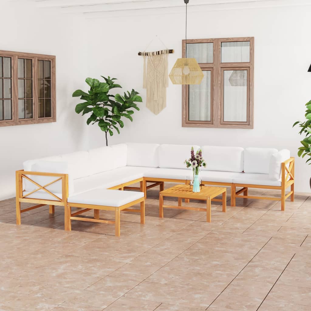 vidaXL 6-tlg. Garten-Lounge-Set mit Creme Kissen Massivholz Teak