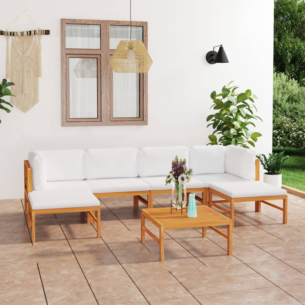 vidaXL 6-tlg. Garten-Lounge-Set mit Creme Kissen Massivholz Teak