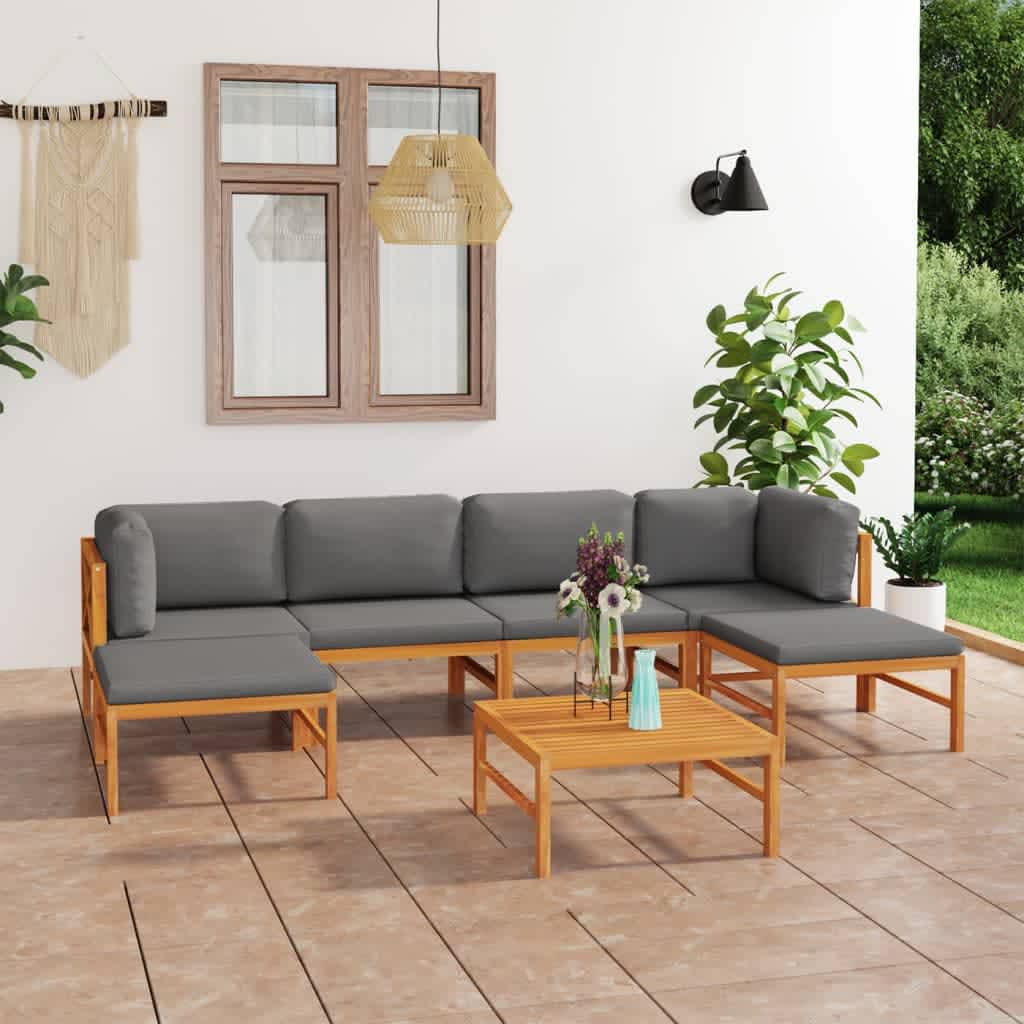 vidaXL 6-tlg. Garten-Lounge-Set mit Creme Kissen Massivholz Teak