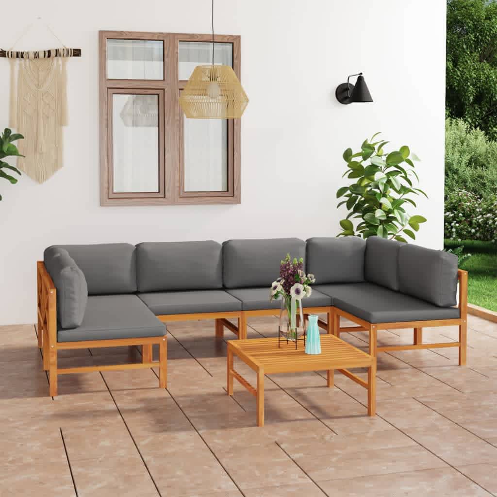 vidaXL 6-tlg. Garten-Lounge-Set mit Creme Kissen Massivholz Teak