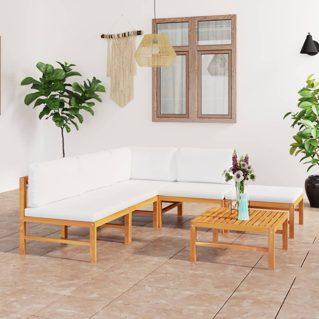 vidaXL 6-tlg. Garten-Lounge-Set mit Creme Kissen Massivholz Teak