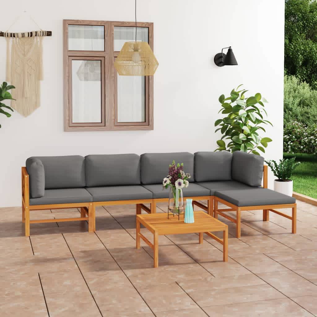 vidaXL 6-tlg. Garten-Lounge-Set mit Creme Kissen Massivholz Teak