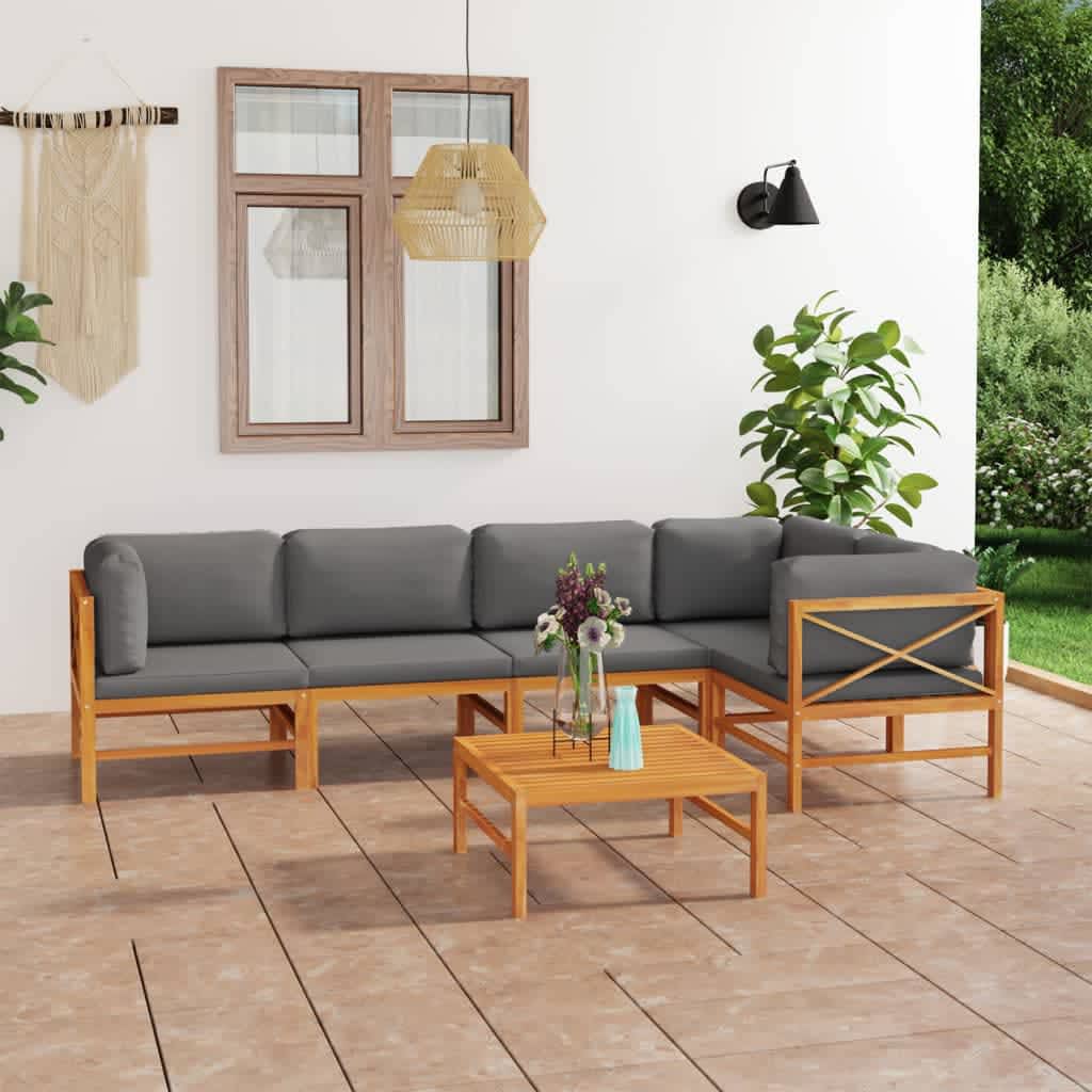 vidaXL 6-tlg. Garten-Lounge-Set mit Creme Kissen Massivholz Teak