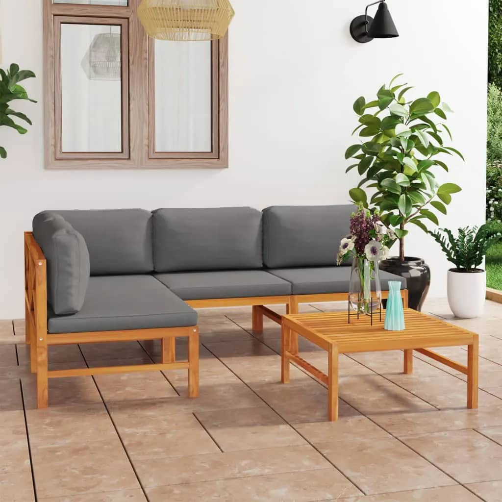 vidaXL 6-tlg. Garten-Lounge-Set mit Creme Kissen Massivholz Teak