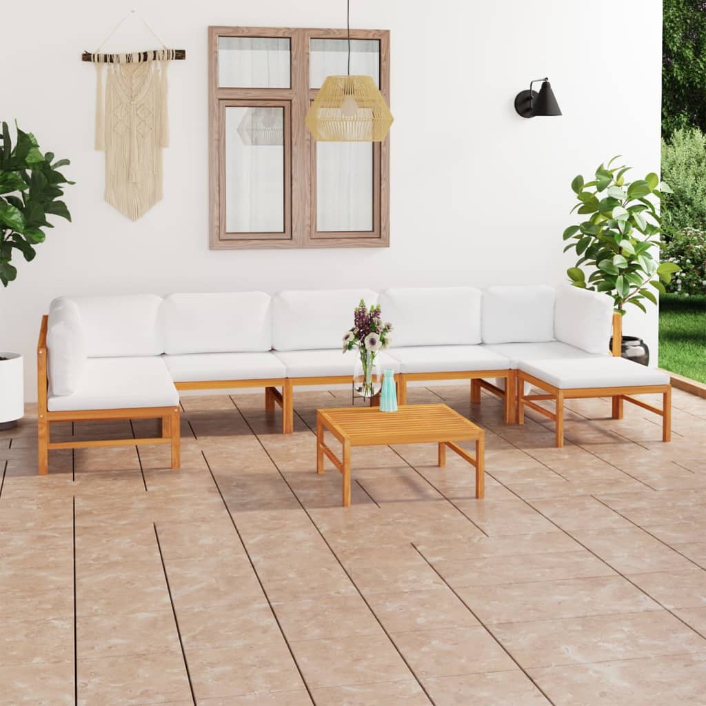 vidaXL 6-tlg. Garten-Lounge-Set mit Creme Kissen Massivholz Teak