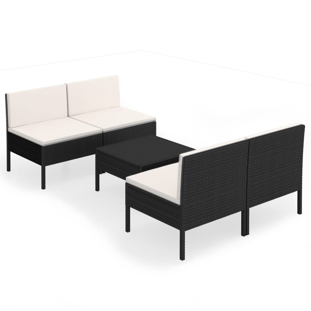 vidaXL 5-tlg. Garten-Lounge-Set mit Auflagen Poly Rattan Schwarz