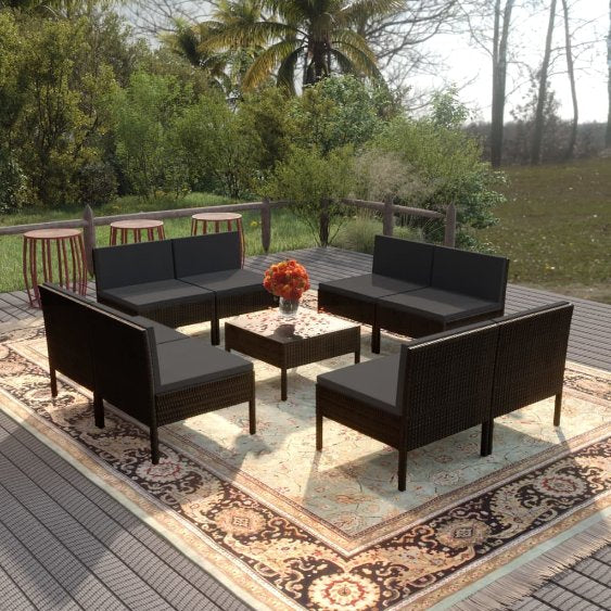 vidaXL 5-tlg. Garten-Lounge-Set mit Auflagen Poly Rattan Schwarz