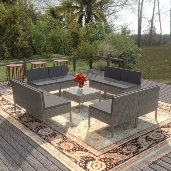 vidaXL 5-tlg. Garten-Lounge-Set mit Auflagen Poly Rattan Grau