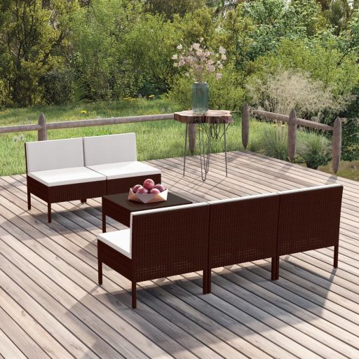 vidaXL 5-tlg. Garten-Lounge-Set mit Auflagen Poly Rattan Braun
