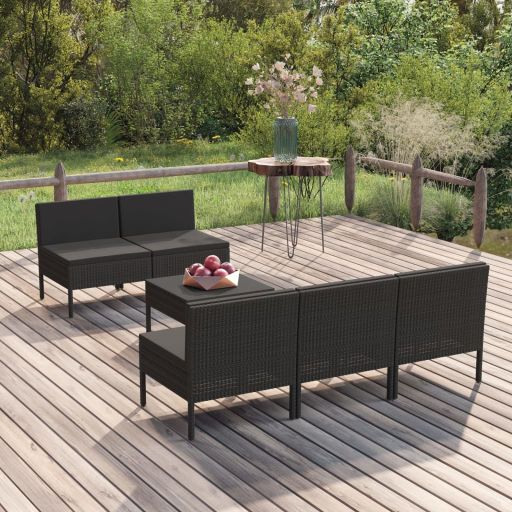 vidaXL 5-tlg. Garten-Lounge-Set mit Auflagen Poly Rattan Schwarz
