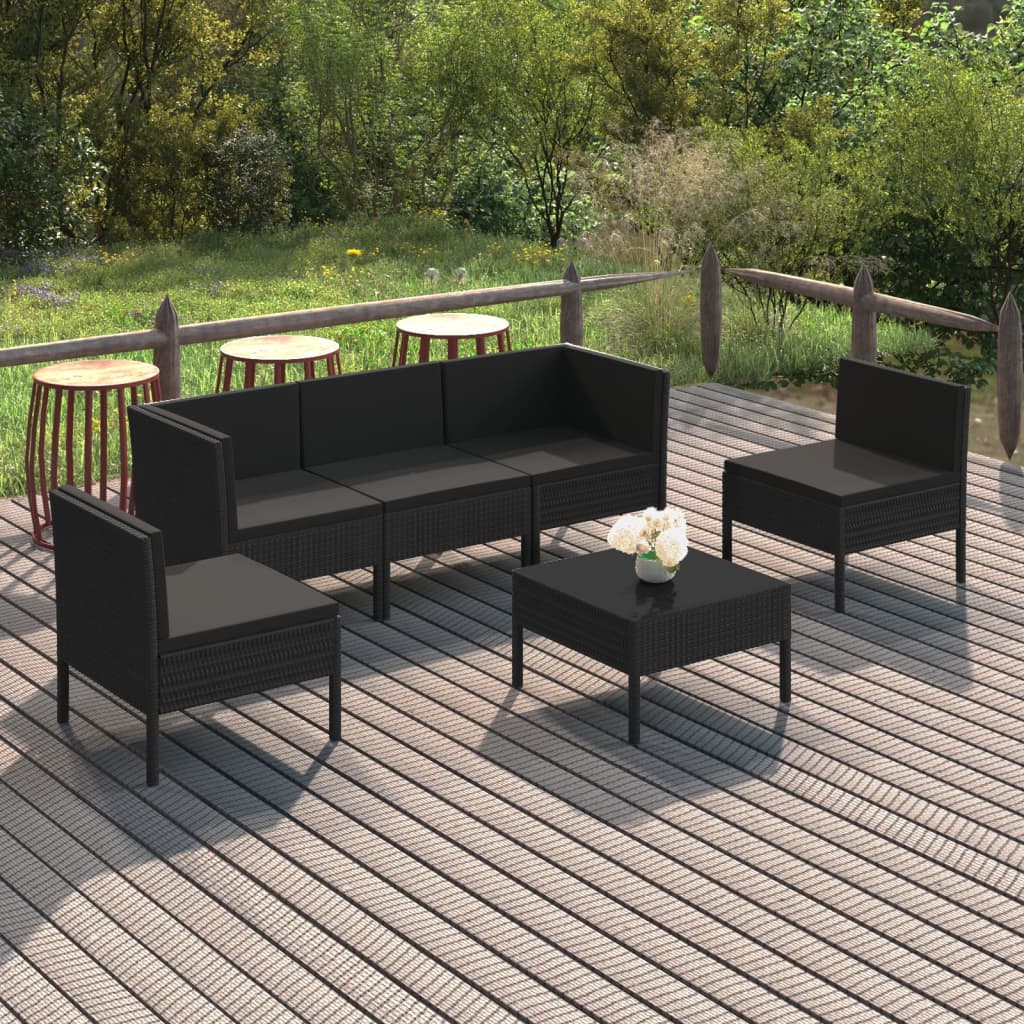 vidaXL 6-tlg. Garten-Lounge-Set mit Auflagen Poly Rattan Schwarz
