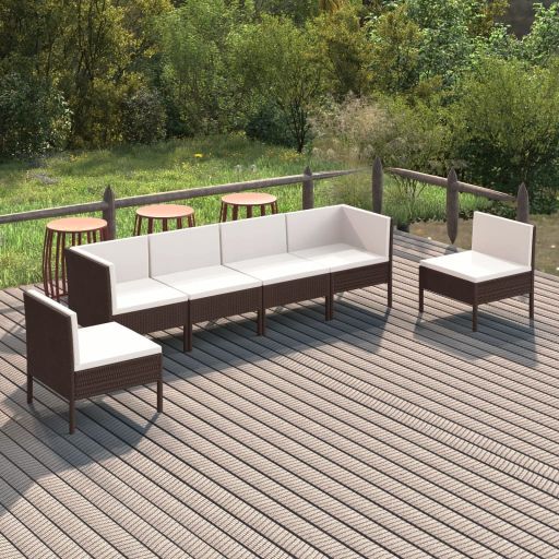 vidaXL 5-tlg. Garten-Lounge-Set mit Auflagen Poly Rattan Braun