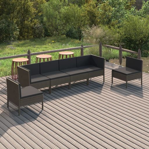 vidaXL 5-tlg. Garten-Lounge-Set mit Auflagen Poly Rattan Grau