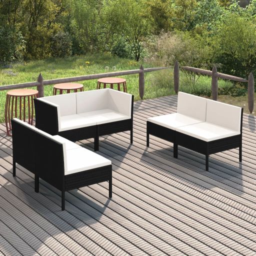 vidaXL 5-tlg. Garten-Lounge-Set mit Auflagen Poly Rattan Schwarz