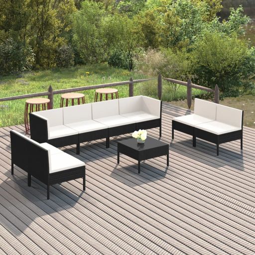vidaXL 6-tlg. Garten-Lounge-Set mit Auflagen Poly Rattan Schwarz