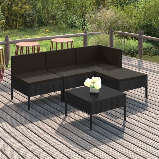 vidaXL 6-tlg. Garten-Lounge-Set mit Auflagen Poly Rattan Schwarz