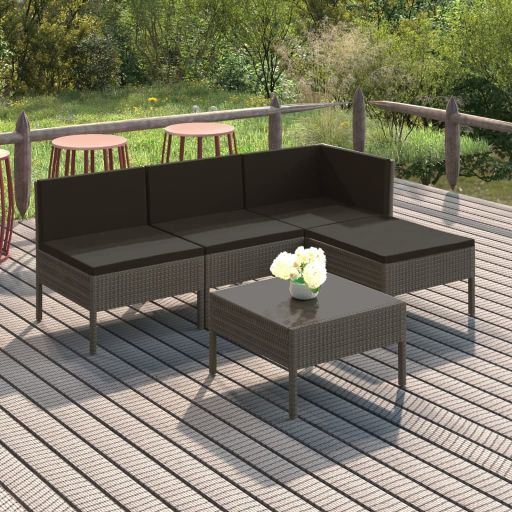vidaXL 6-tlg. Garten-Lounge-Set mit Auflagen Poly Rattan Grau