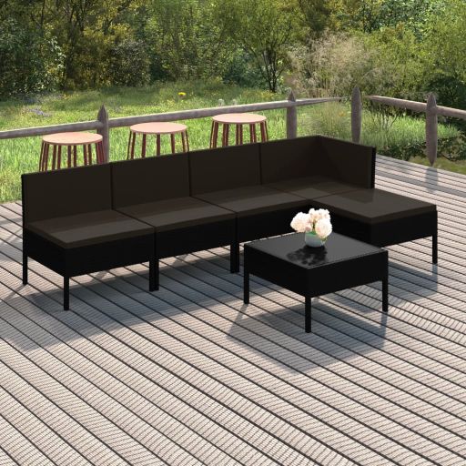 vidaXL 6-tlg. Garten-Lounge-Set mit Auflagen Poly Rattan Schwarz