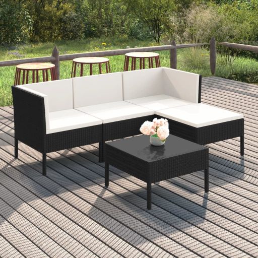 vidaXL 6-tlg. Garten-Lounge-Set mit Auflagen Poly Rattan Schwarz