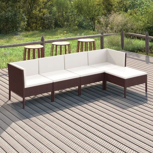 vidaXL 6-tlg. Garten-Lounge-Set mit Auflagen Poly Rattan Braun