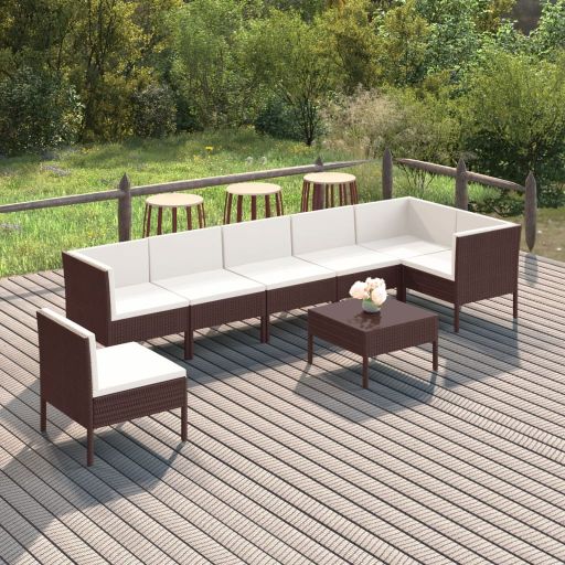 vidaXL 5-tlg. Garten-Lounge-Set mit Auflagen Poly Rattan Braun