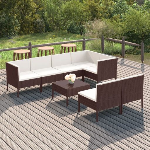 vidaXL 6-tlg. Garten-Lounge-Set mit Auflagen Poly Rattan Braun